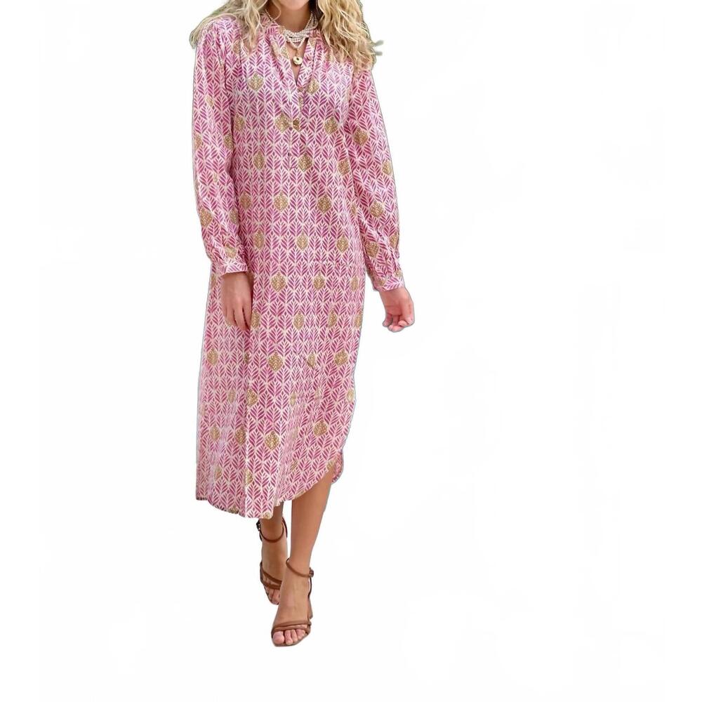 NEW JUST DARVINY sunita long sleeve kaftan in colony pink